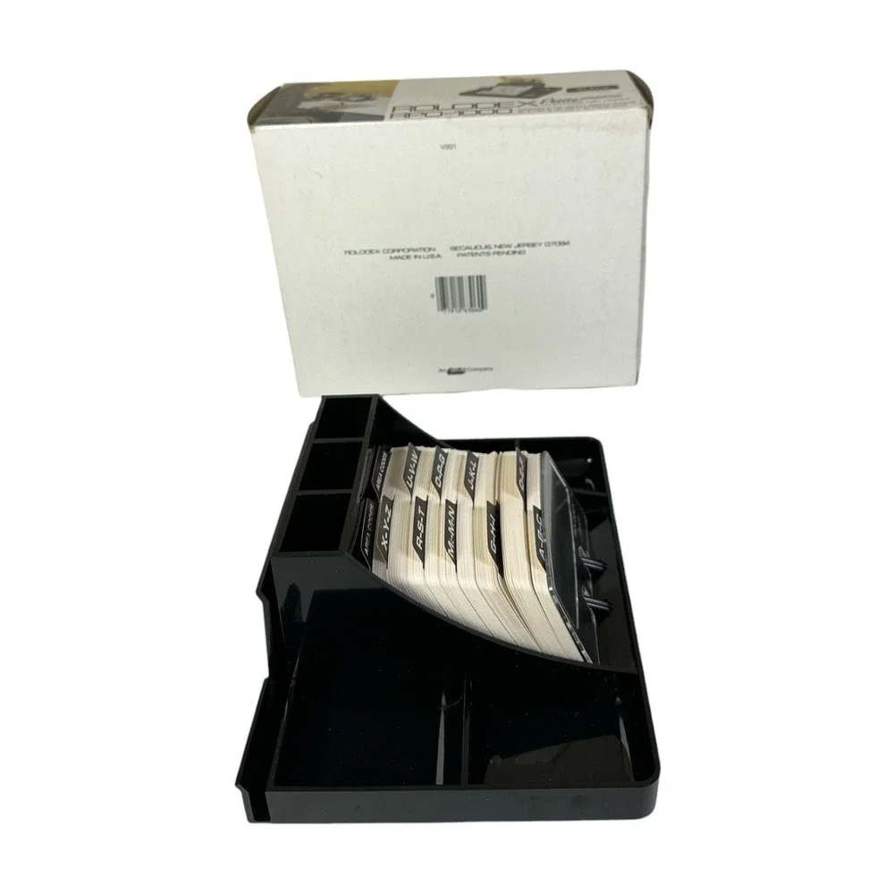 Vtg Rolodex Petite Desk Organizer RPD-1000 Black w/ Box Insert Open Box Pen
